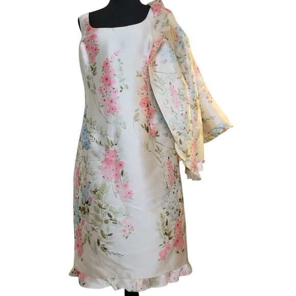 VTG Rickie Freeman for Teri Jon Silk Taffeta Floral Pastel Dress+Jacket Set✨️12 - Picture 12 of 16